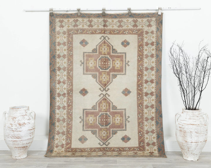 Multicolor Turkish Oushak Rug 4' 1" x 5' 7" Hand-Knotted | No. VR22665