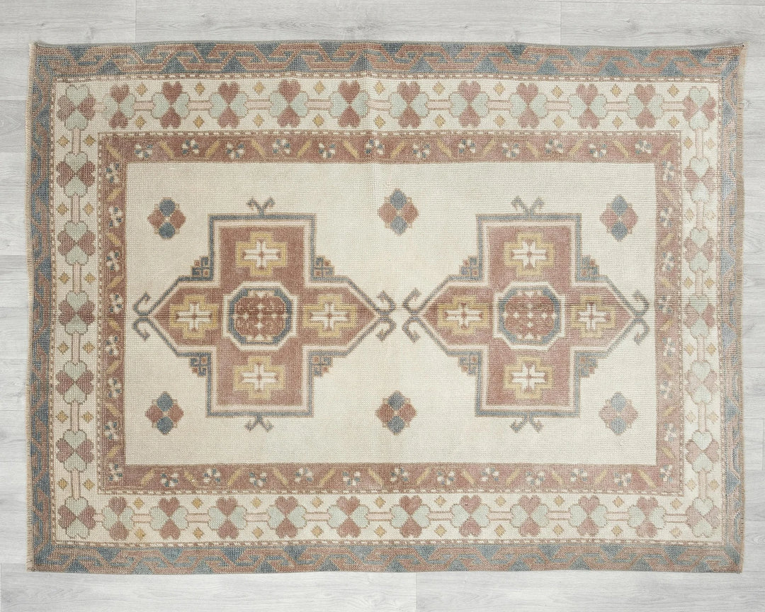 Multicolor Turkish Oushak Rug 4' 1" x 5' 7" Hand-Knotted | No. VR22665