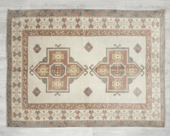 Multicolor Turkish Oushak Rug 4' 1" x 5' 7" Hand-Knotted | No. VR22665