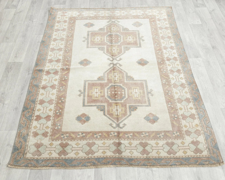 Multicolor Turkish Oushak Rug 4' 1" x 5' 7" Hand-Knotted | No. VR22665