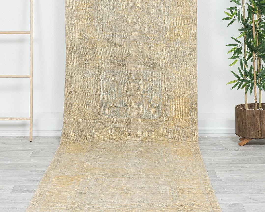 Multicolor Turkish Oushak Rug 3' 1" x 11' 6" Hand-Knotted detail
