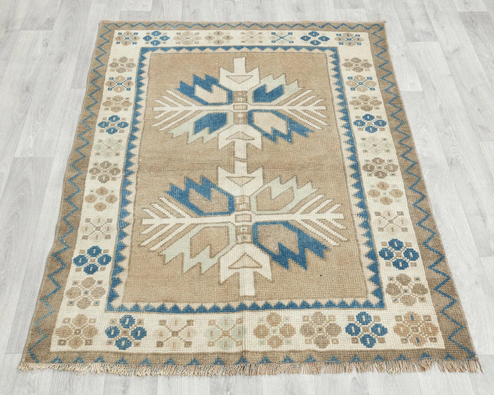Multicolor Turkish Oushak Rug 3' 7" x 4' 10" Hand-Knotted | No. VR22703