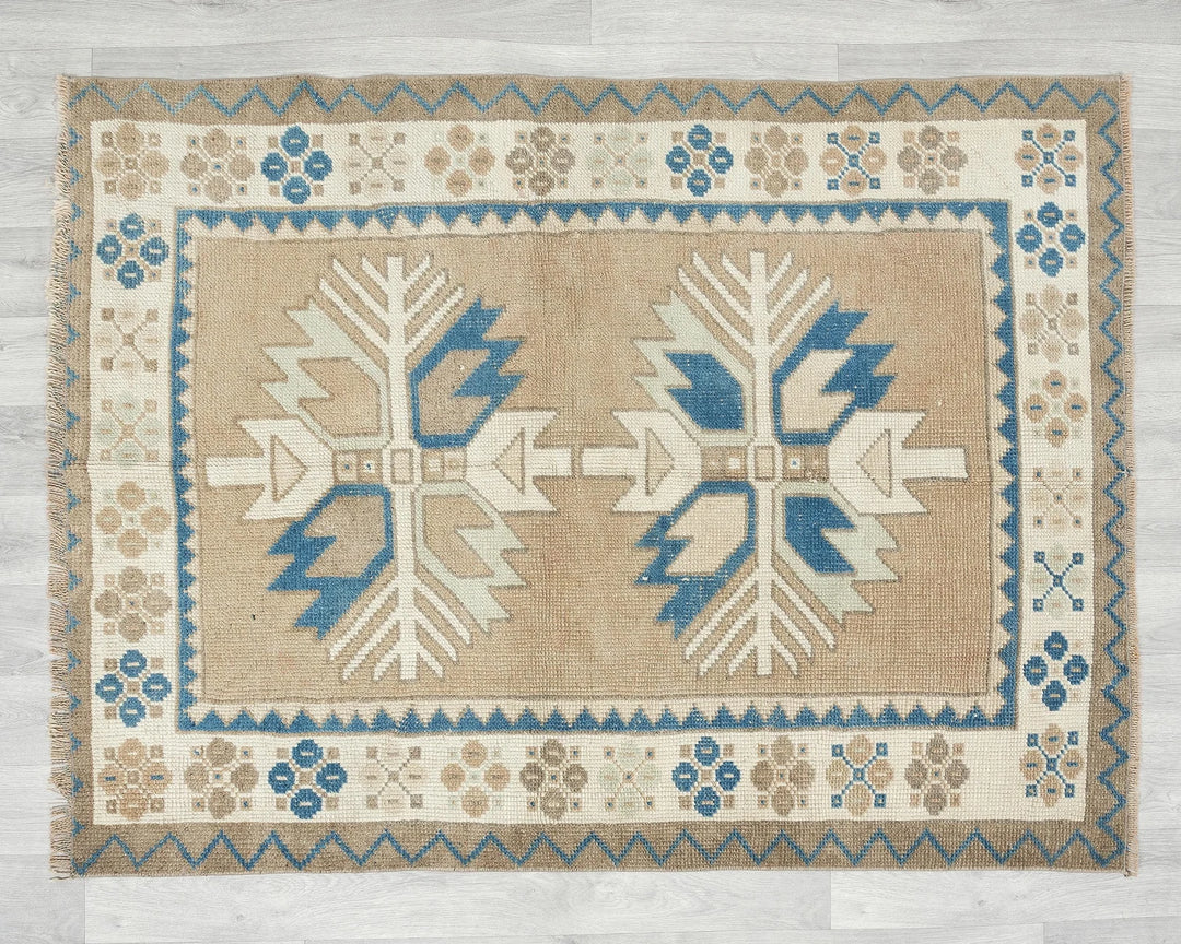 Multicolor Turkish Oushak Rug 3' 7" x 4' 10" Hand-Knotted | No. VR22703