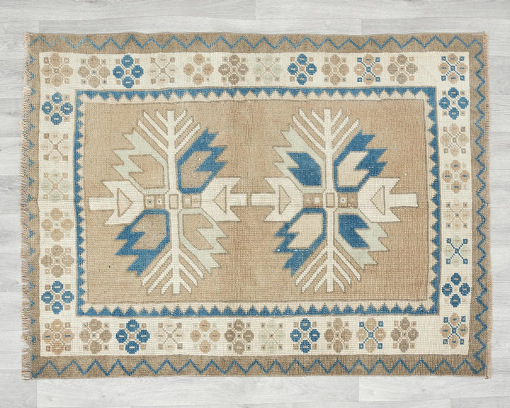 Multicolor Turkish Oushak Rug 3' 7" x 4' 10" Hand-Knotted | No. VR22703