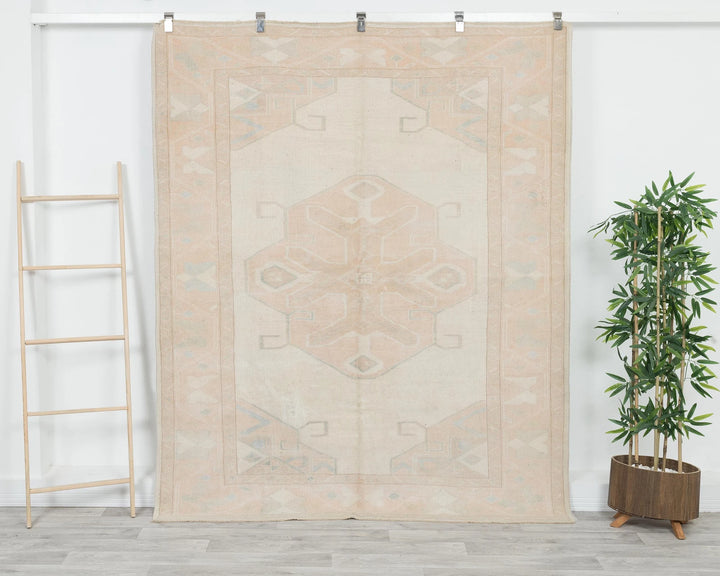 Beige Turkish Oushak Rug 7' 1" x 5' 10" Hand-Knotted | No. VR22774