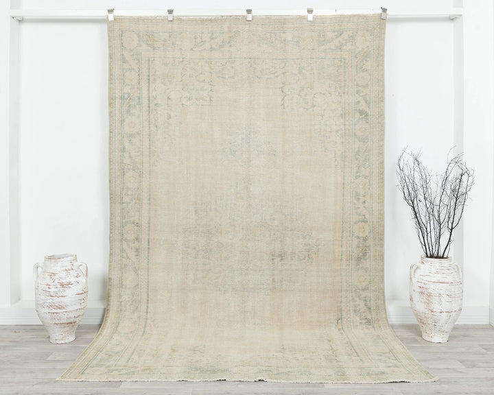 Beige Turkish Oushak Rug 6'2" x 9'4" Hand-Knotted | No. VR23353