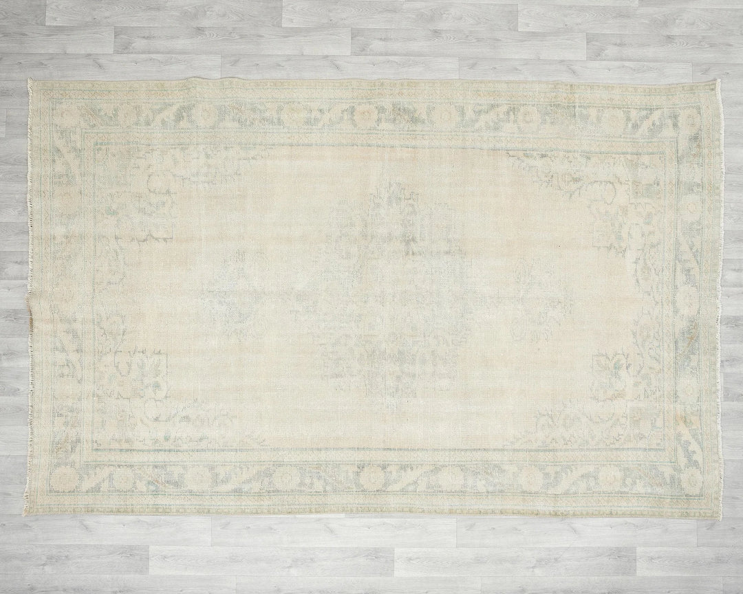 Beige Turkish Oushak Rug 6'2" x 9'4" Hand-Knotted | No. VR23353