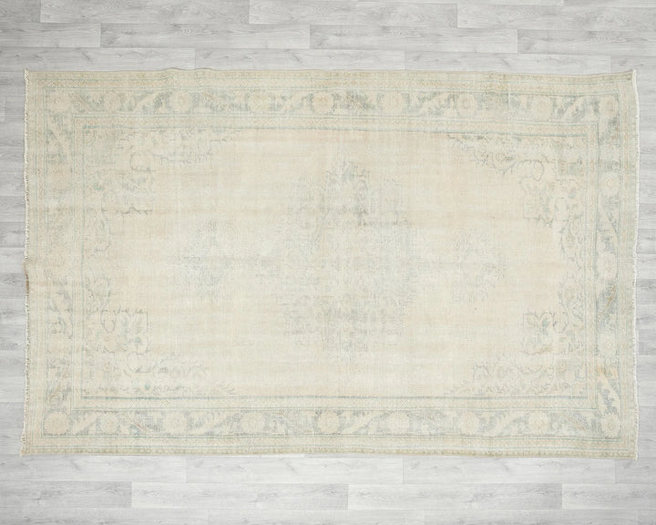 Beige Turkish Oushak Rug 6'2" x 9'4" Hand-Knotted | No. VR23353