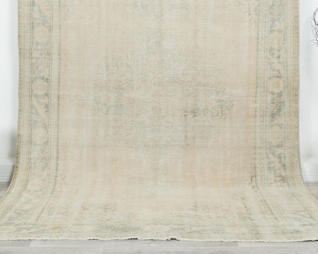 Beige Turkish Oushak Rug 6'2" x 9'4" Hand-Knotted | No. VR23353