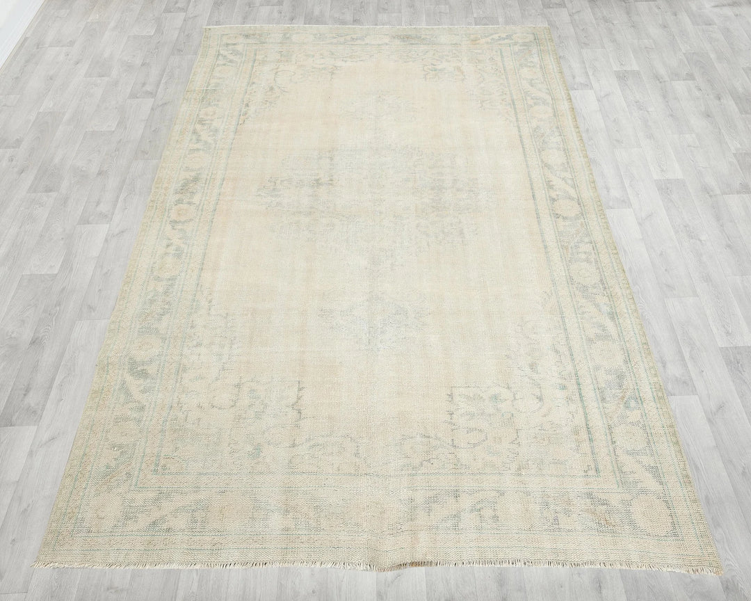 Beige Turkish Oushak Rug 6'2" x 9'4" Hand-Knotted | No. VR23353