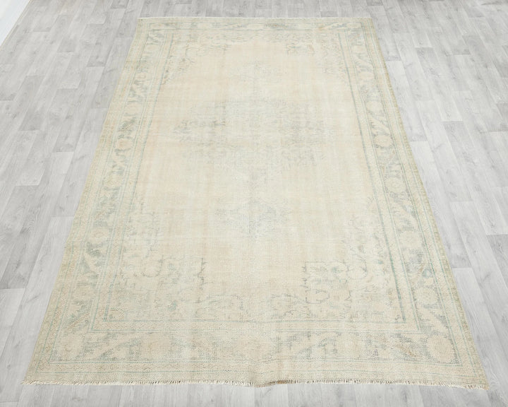 Beige Turkish Oushak Rug 6'2" x 9'4" Hand-Knotted | No. VR23353
