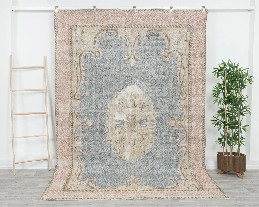Blue Turkish Oushak Rug 6' 4" x 9' 6" Hand-Knotted | No. VR23583