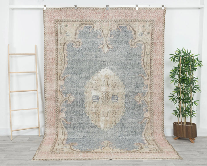 Blue Turkish Oushak Rug 6' 4" x 9' 6" Hand-Knotted | No. VR23583