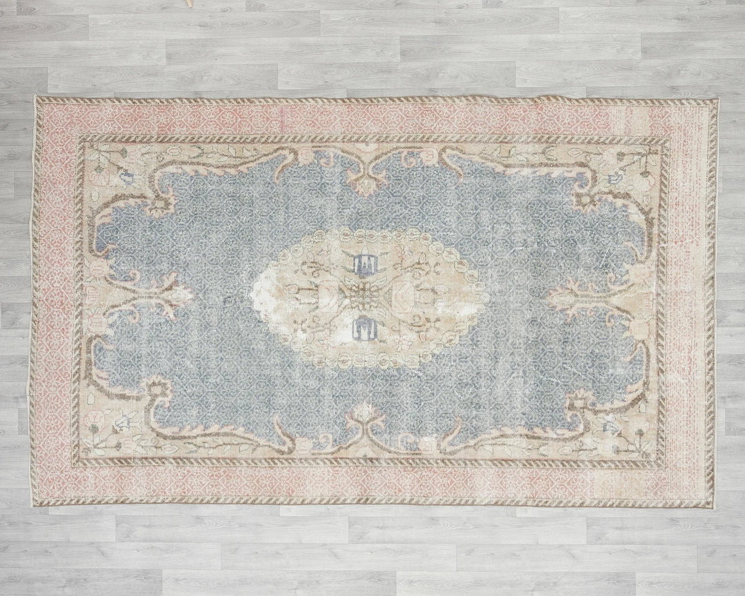 Blue Turkish Oushak Rug 6' 4" x 9' 6" Hand-Knotted | No. VR23583