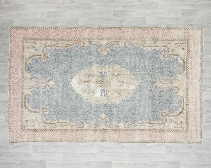 Blue Turkish Oushak Rug 6' 4" x 9' 6" Hand-Knotted | No. VR23583