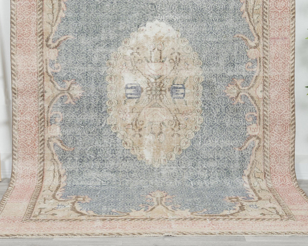 Blue Turkish Oushak Rug 6' 4" x 9' 6" Hand-Knotted | No. VR23583