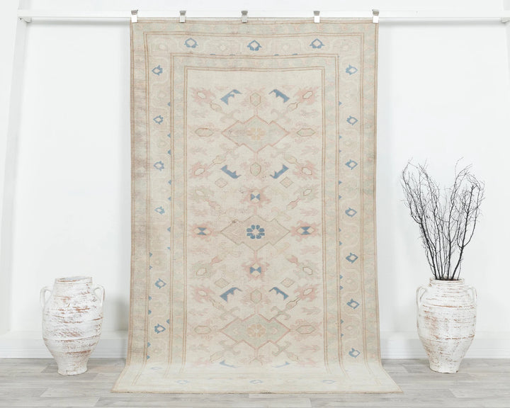 Beige Turkish Oushak Rug 8' 2" x 4' 9" Hand-Knotted | No. VR23822