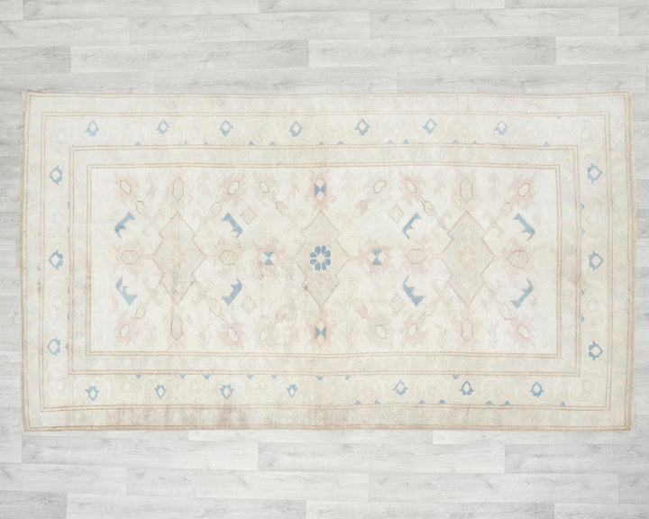 Beige Turkish Oushak Rug 8' 2" x 4' 9" Hand-Knotted | No. VR23822