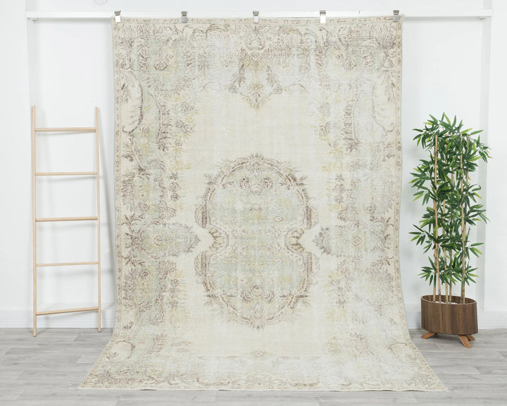 Beige Turkish Oushak Rug 6'5" x 10'4" Hand-Knotted | No. VR24074