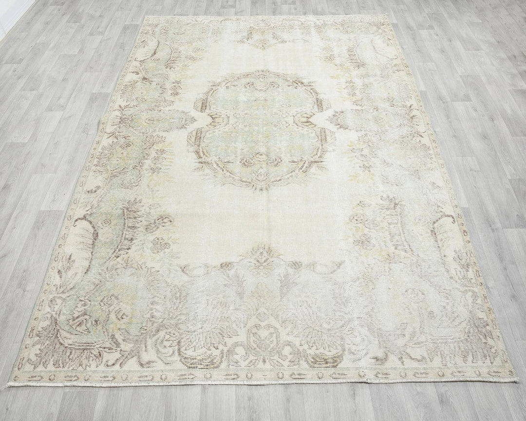 Beige Turkish Oushak Rug 6'5" x 10'4" Hand-Knotted | No. VR24074