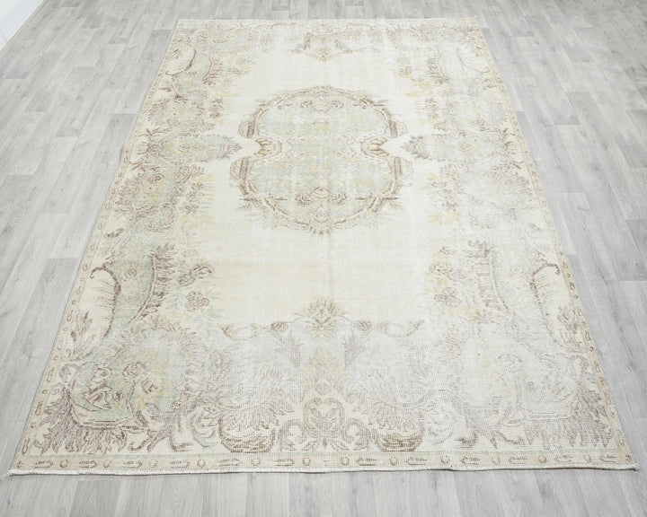 Beige Turkish Oushak Rug 6'5" x 10'4" Hand-Knotted | No. VR24074