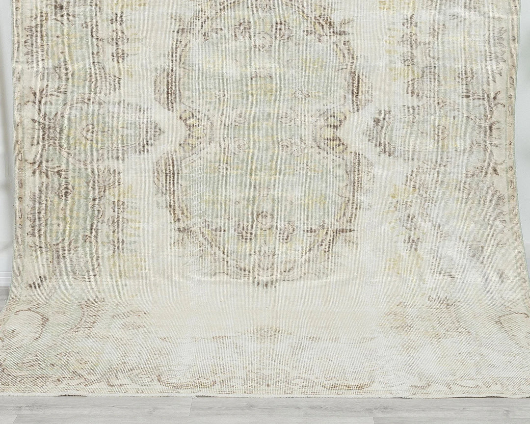 Beige Turkish Oushak Rug 6'5" x 10'4" Hand-Knotted | No. VR24074