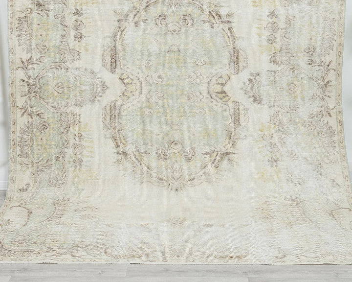 Beige Turkish Oushak Rug 6'5" x 10'4" Hand-Knotted | No. VR24074