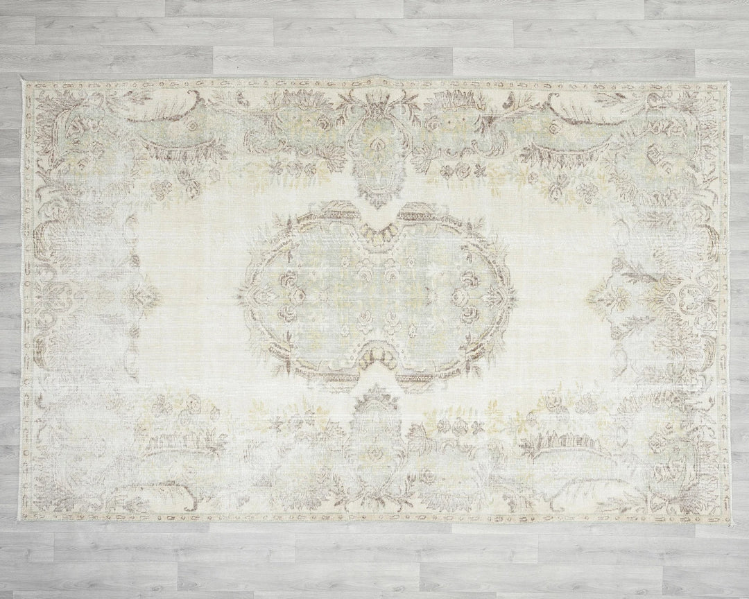 Beige Turkish Oushak Rug 6'5" x 10'4" Hand-Knotted | No. VR24074
