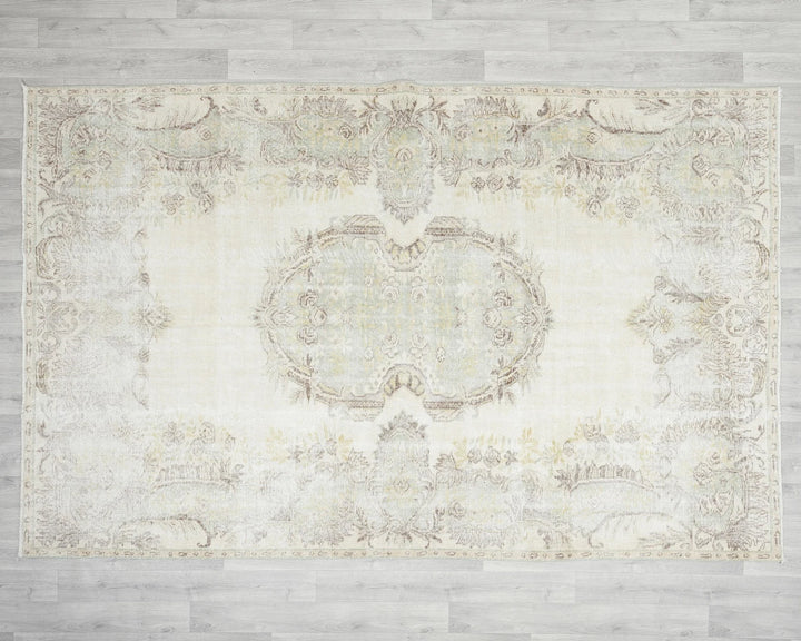 Beige Turkish Oushak Rug 6'5" x 10'4" Hand-Knotted | No. VR24074