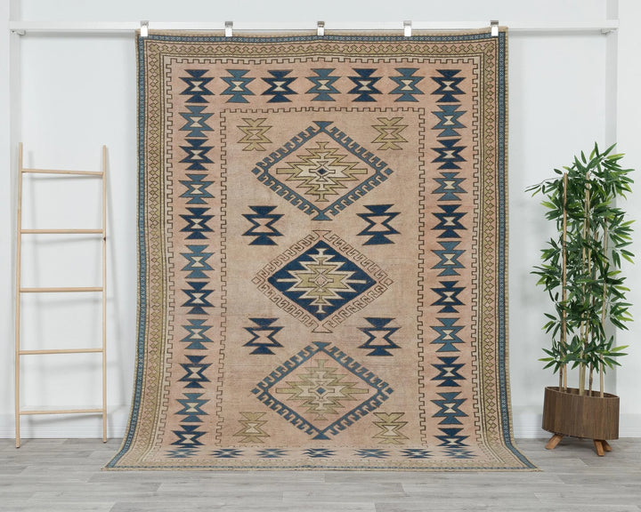 Beige Turkish Oushak Rug 6' 2" x 8' 1" Hand-Knotted | No. VR24156
