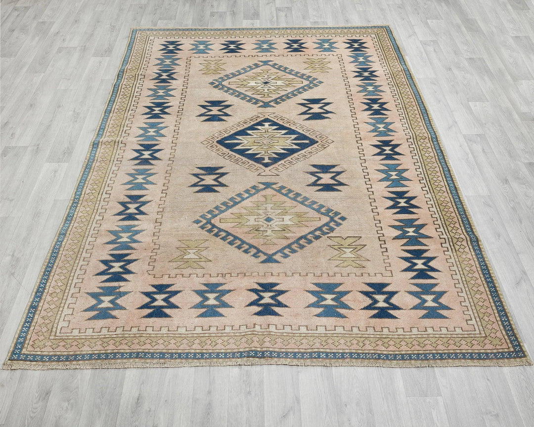 Beige Turkish Oushak Rug 6' 2" x 8' 1" Hand-Knotted | No. VR24156