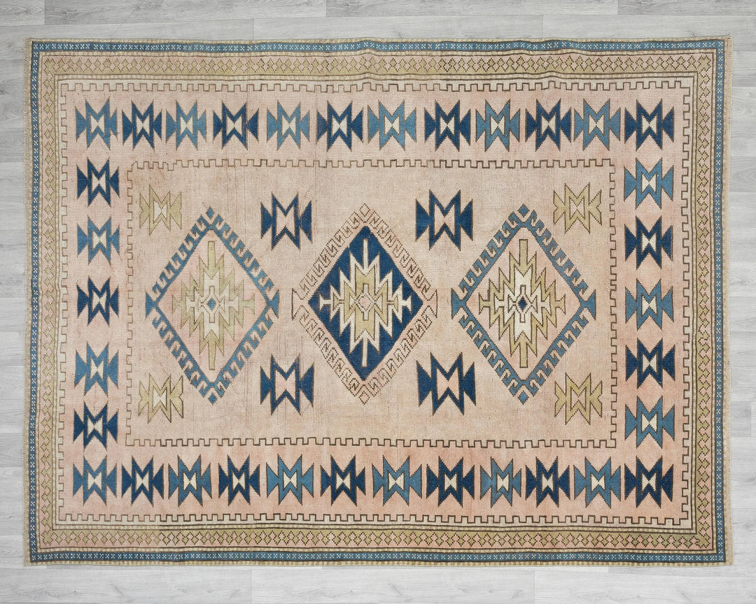 Beige Turkish Oushak Rug 6' 2" x 8' 1" Hand-Knotted | No. VR24156