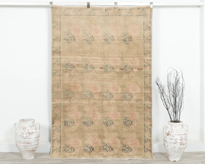Beige Turkish Oushak Rug 4' 7" x 7' 1" Hand-Knotted | No. VR24243
