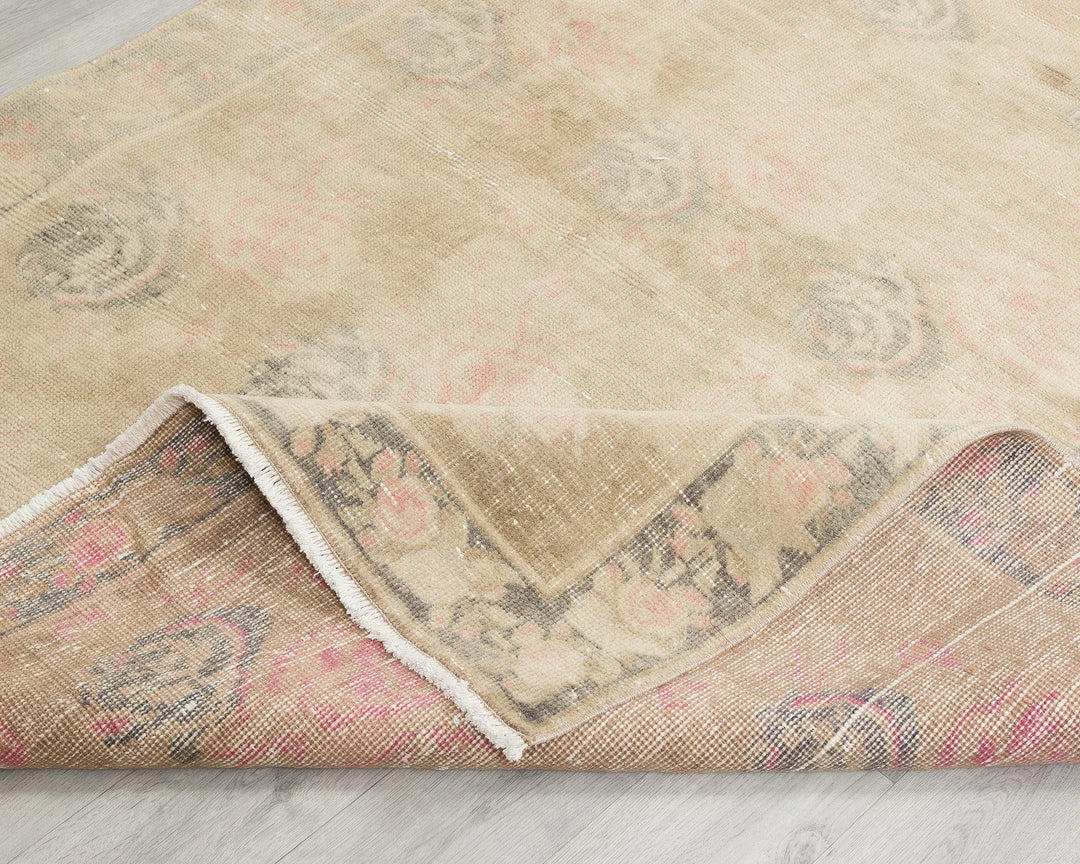 Beige Turkish Oushak Rug 4' 7" x 7' 1" Hand-Knotted | No. VR24243