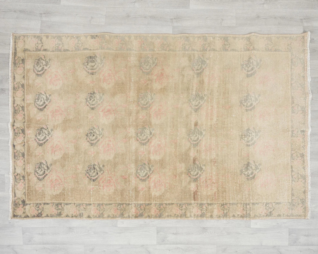Beige Turkish Oushak Rug 4' 7" x 7' 1" Hand-Knotted | No. VR24243