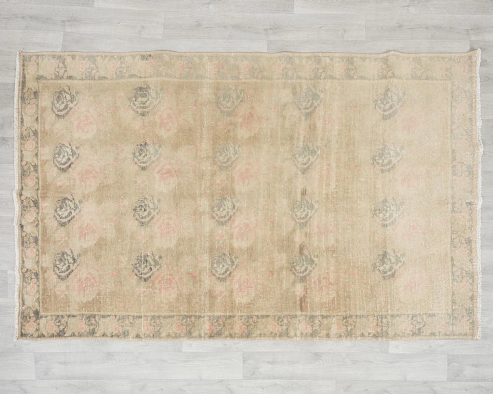 Beige Turkish Oushak Rug 4' 7" x 7' 1" Hand-Knotted | No. VR24243