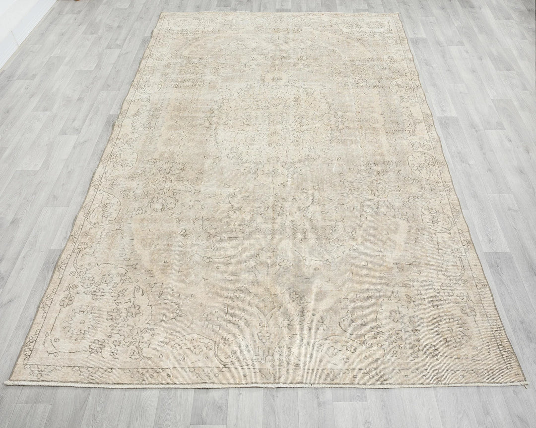 Beige Turkish Oushak Rug 6'4" x 9'11" Hand-Knotted | No. VR24431