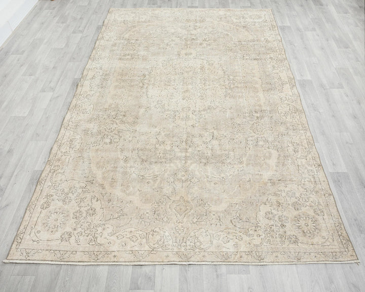 Beige Turkish Oushak Rug 6'4" x 9'11" Hand-Knotted | No. VR24431