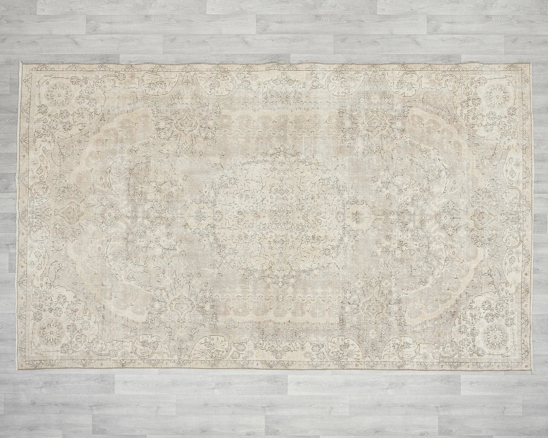 Beige Turkish Oushak Rug 6'4" x 9'11" Hand-Knotted | No. VR24431