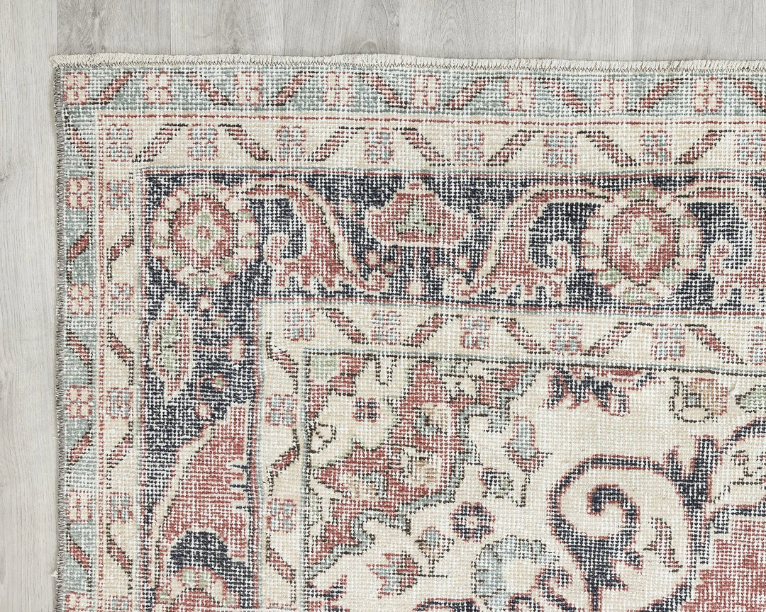 Multicolor Turkish Oushak Rug 6' 4" x 10' 5" Hand-Knotted border