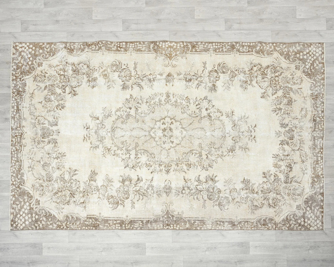 Beige Turkish Oushak Rug 6'1" x 9'11" Hand-Knotted view 9