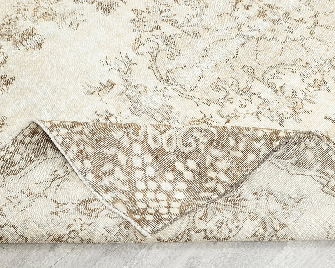 Beige Turkish Oushak Rug 6'1" x 9'11" Hand-Knotted field