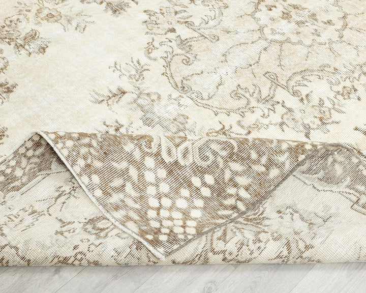 Beige Turkish Oushak Rug 6'1" x 9'11" Hand-Knotted field