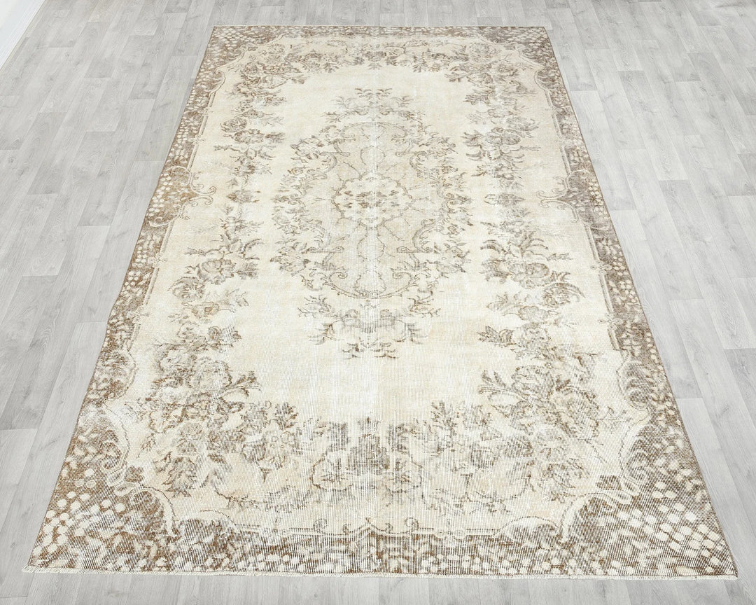 Beige Turkish Oushak Rug 6'1" x 9'11" Hand-Knotted reverse