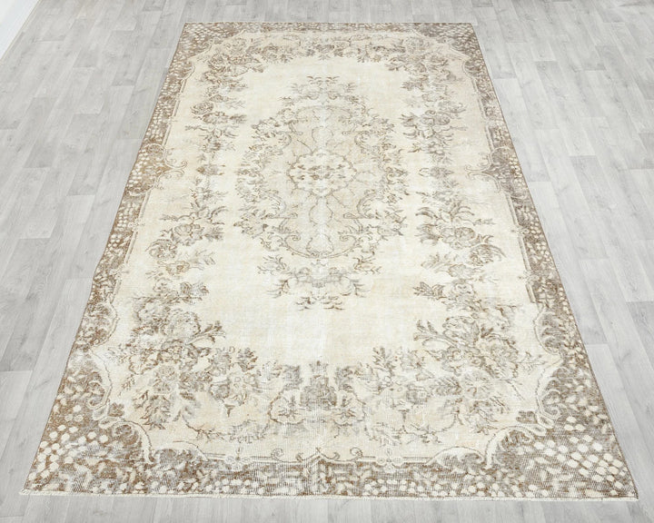 Beige Turkish Oushak Rug 6'1" x 9'11" Hand-Knotted reverse