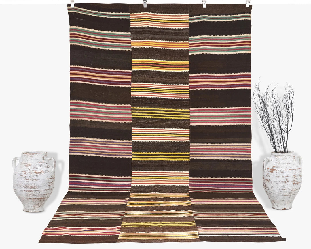 Brown Turkish Kilim Rug 6'5" x 10'6" Flat-Weave | No. VR24987