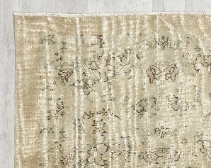 Beige Turkish Oushak Rug 6'5" x 3'8" Hand-Knotted | No. VR25140