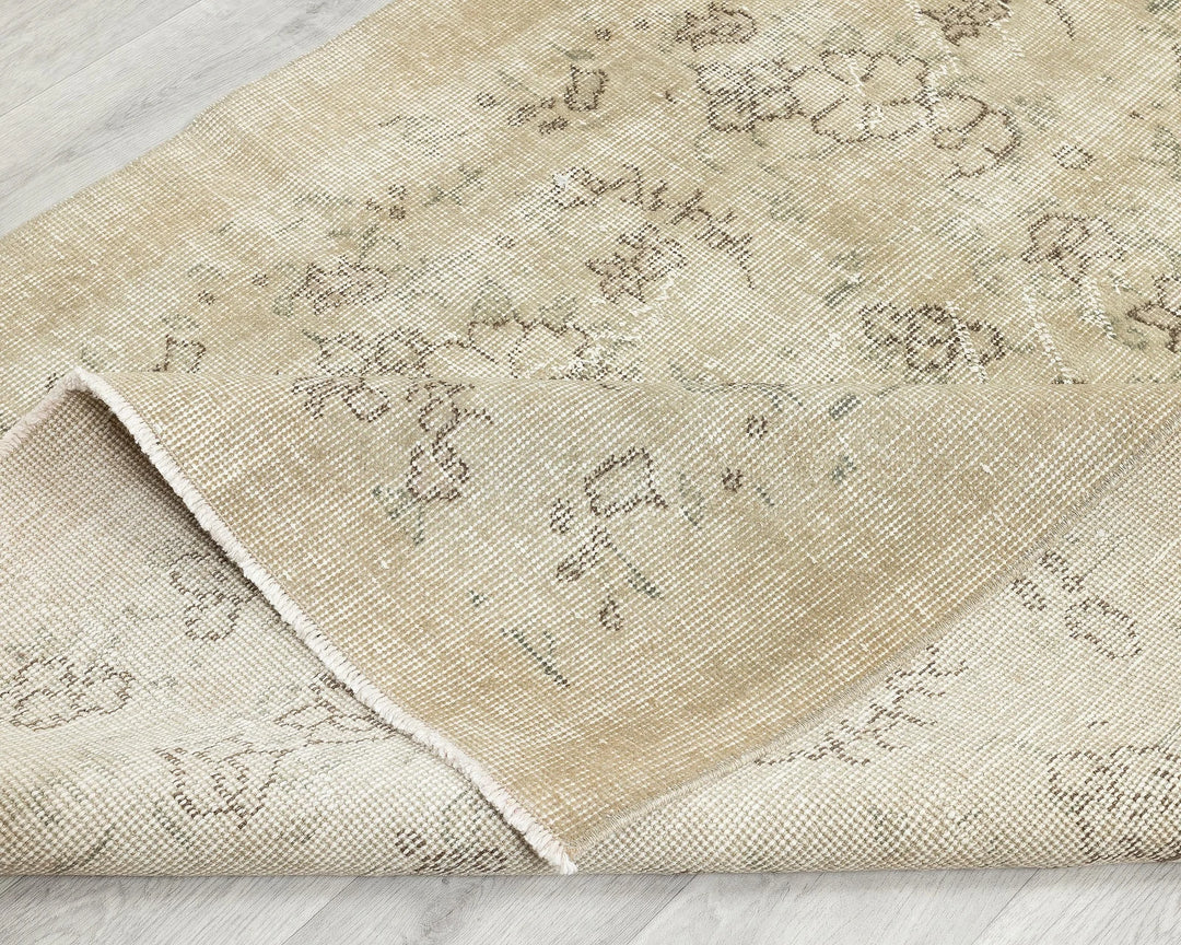 Beige Turkish Oushak Rug 6'5" x 3'8" Hand-Knotted | No. VR25140