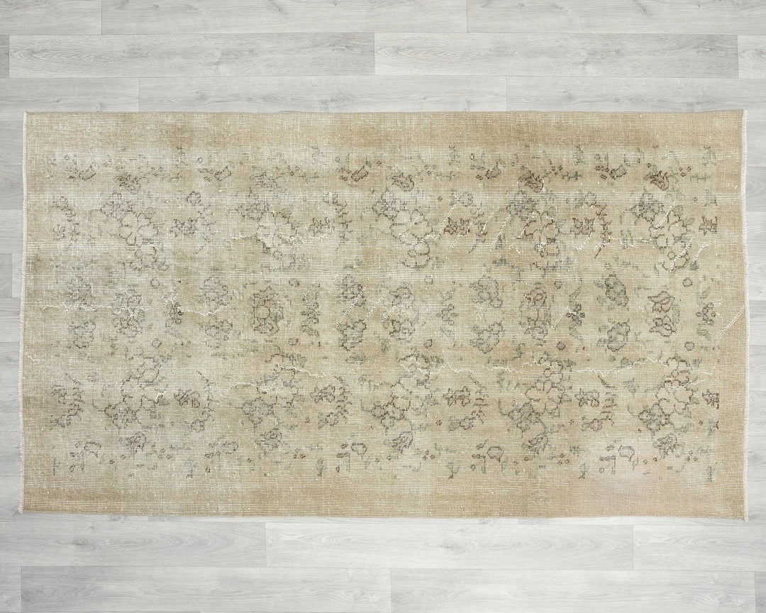 Beige Turkish Oushak Rug 6'5" x 3'8" Hand-Knotted | No. VR25140