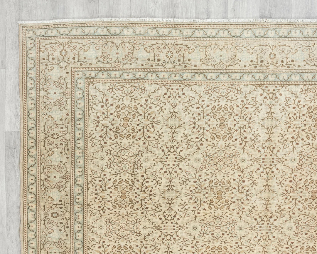 Beige Turkish Oushak Rug 6'5" x 9'10" Hand-Knotted | No. VR25239